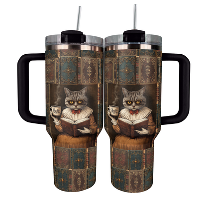 Shineful Tumbler Vintage Bookish Cat