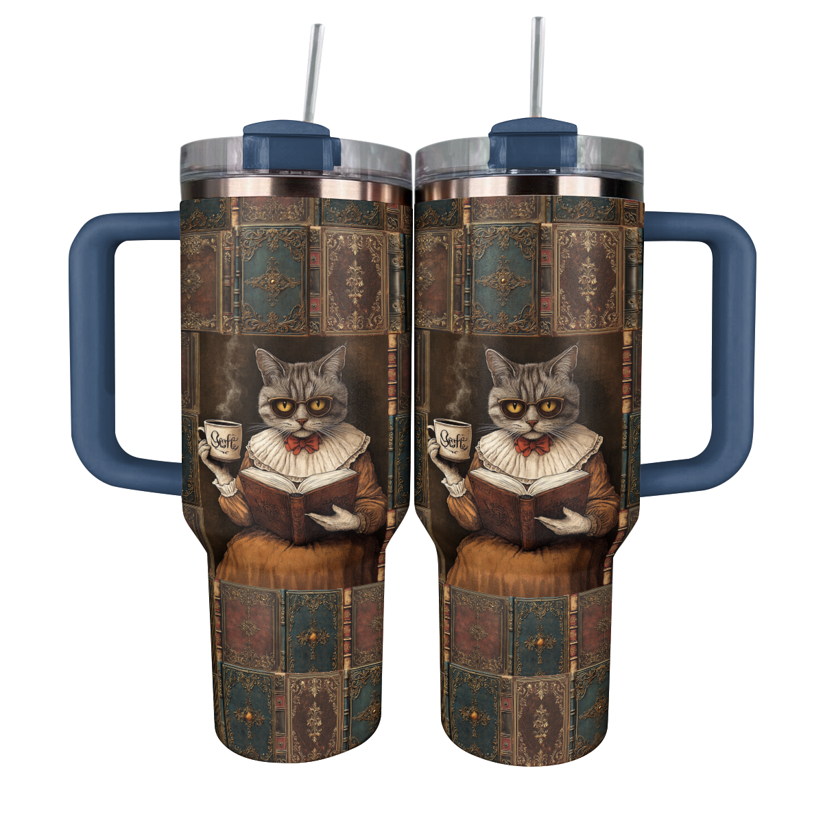 Shineful Tumbler Vintage Bookish Cat