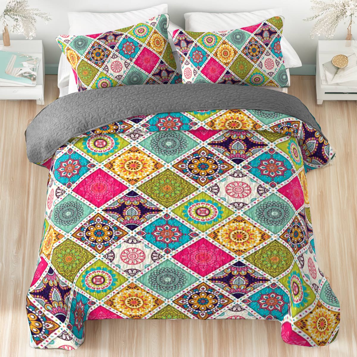 Shineful All Season Quilt 3-Piece Set Colorful Mosaic