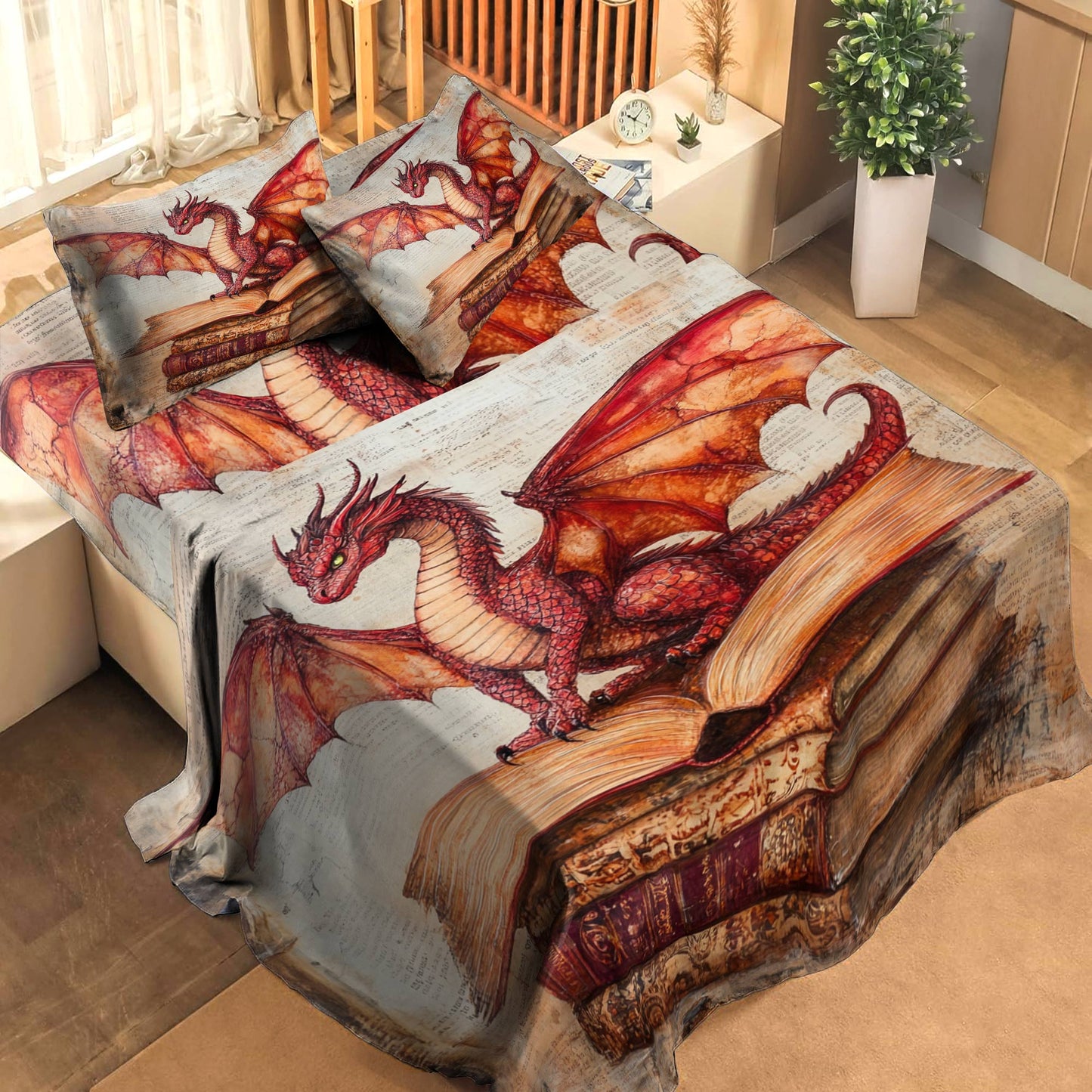 Ensemble de draps Shineful 4 pièces Livres historiques sur les dragons