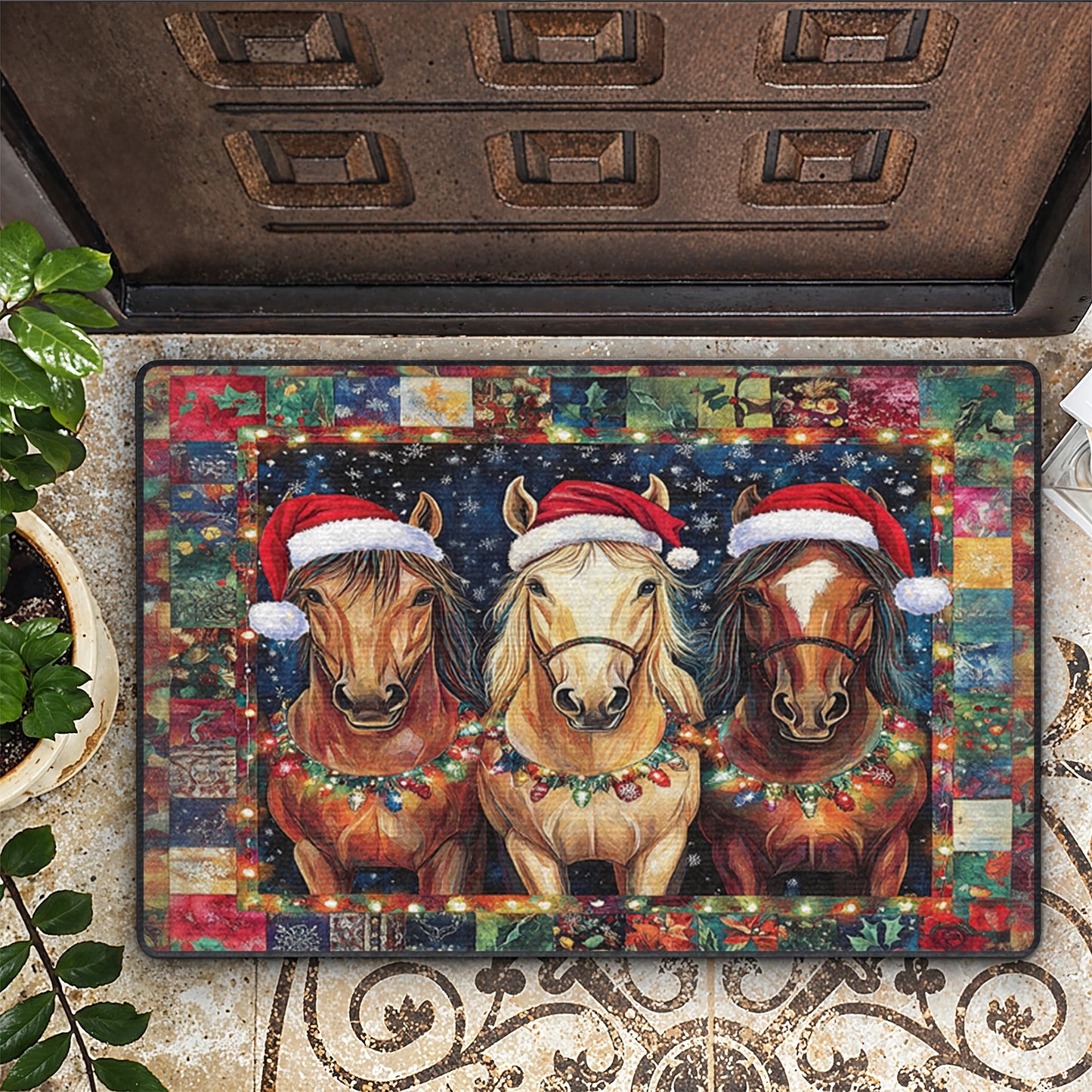 Tapis de sol antidérapant ultra fin Shineful, tapis de cuisine Holiday Horse Trio