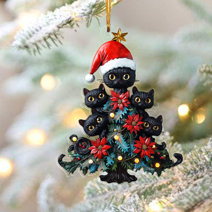 Shineful 2D Acrylic Ornament Cute Black Cats Christmas Tree