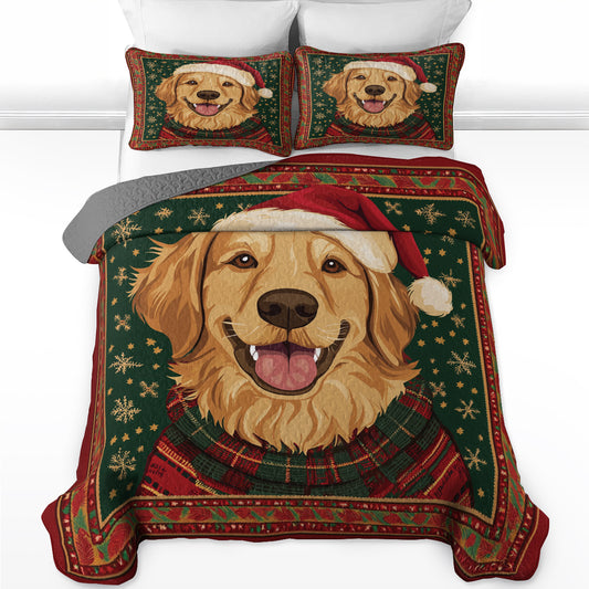 Ensemble de courtepointe toutes saisons Shineful 3 pièces Golden Retriever de Noël