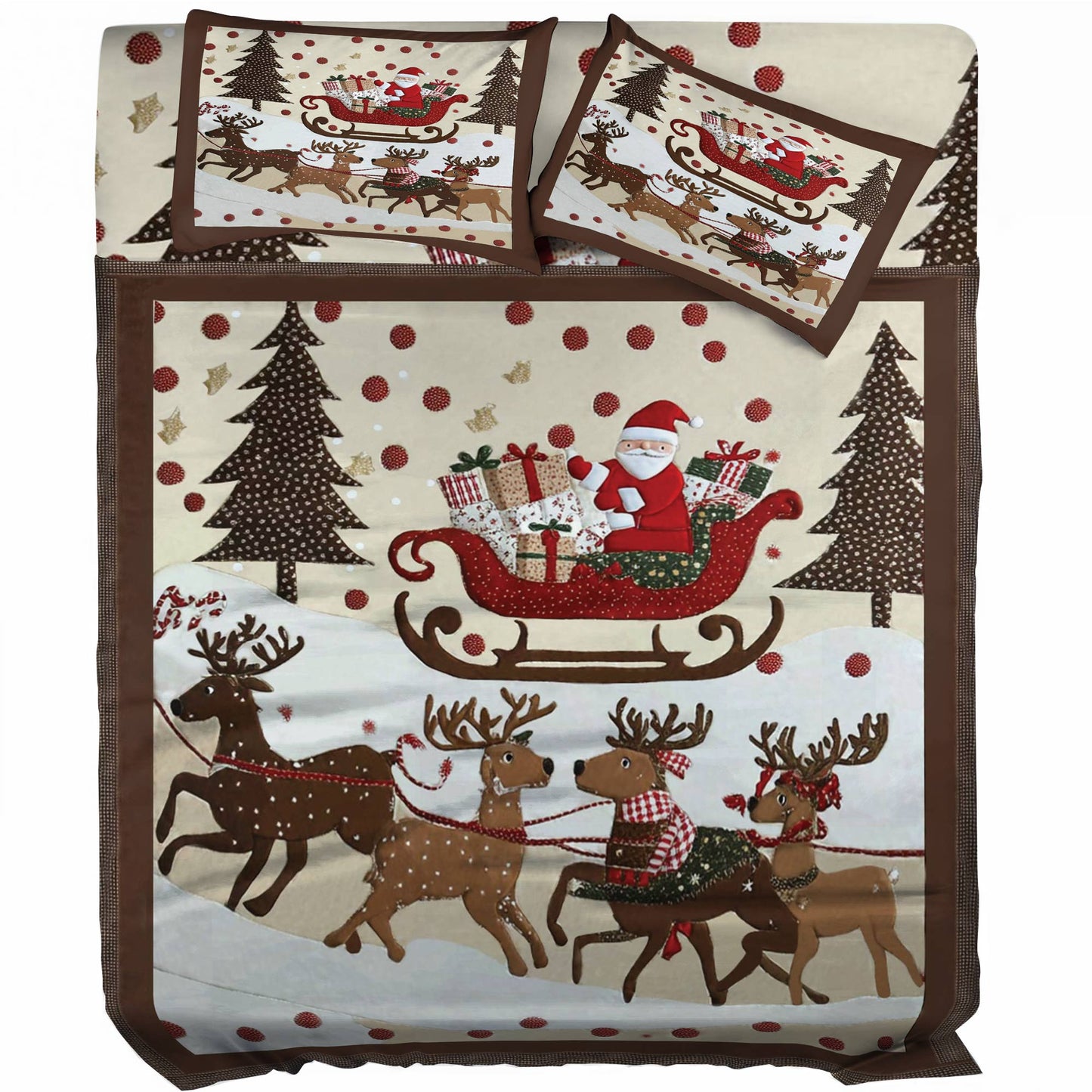 Shineful 4-Piece Bed Sheet Set Cozy Santa Claus With Reindeer Pulling His Sleigh Full Of Gifts