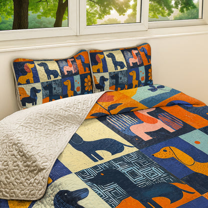 Shineful All Season Quilt 3-teiliges Set mit Dackelmotiv, lebendiges Blumenmuster