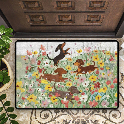 Ultra-Thin Non Skid Floor Mat, Kitchen Rugs Dachshund in Flower Garden