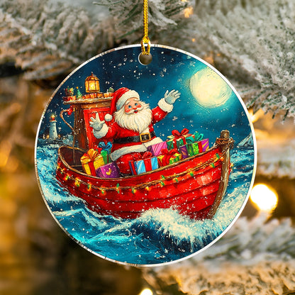 Glänzendes 2D-Ornament aus Acryl – Segelnde Schlittenfahrt des Weihnachtsmanns