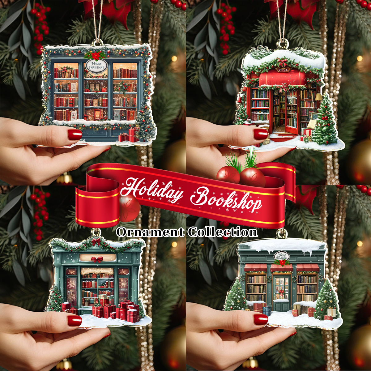 Shineful 2D Acrylic Ornament Holiday Bookshop