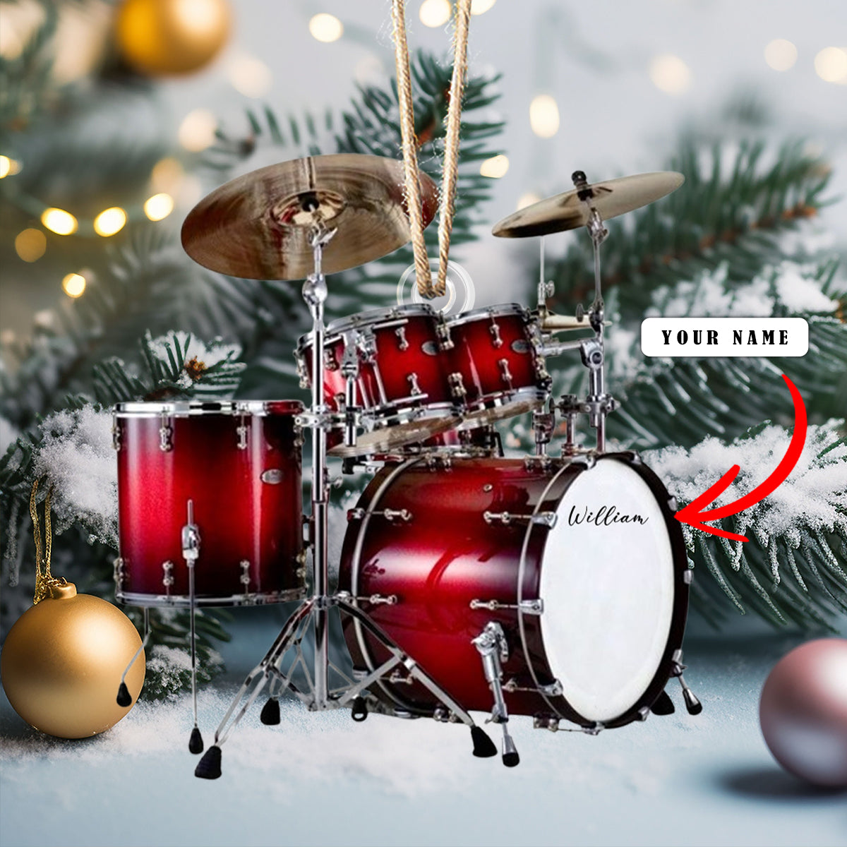 Shineful Personalized 2D Acrylic Ornament - Drum Set Christmas