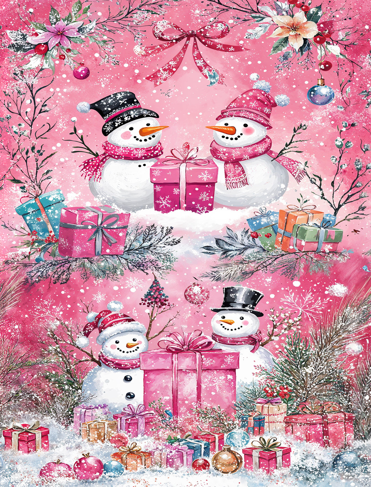 Shineful Fleece Blanket Pink Snowman Christmas