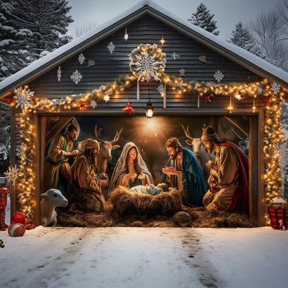 Shineful Garage Door Banner Decoration The Holy Family's Sacred Night