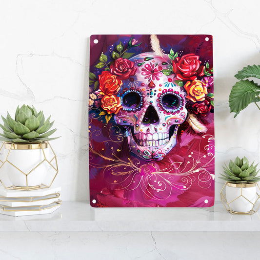 Shineful 2D Flat Print Metal Sign Happy Sugar Skull Lovely