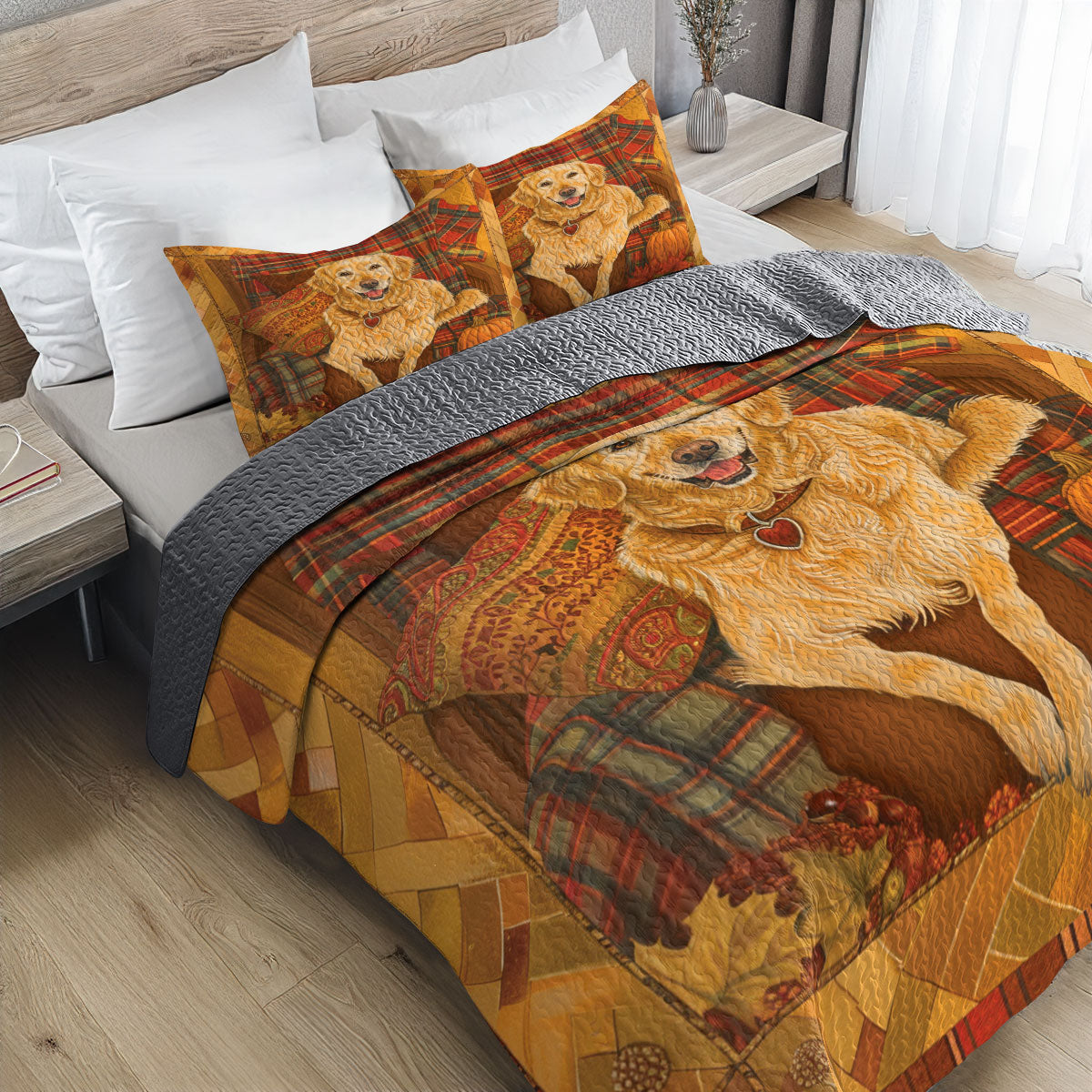 Shineful All Season Quilt 3-Piece Set Autumn Glow Retriever