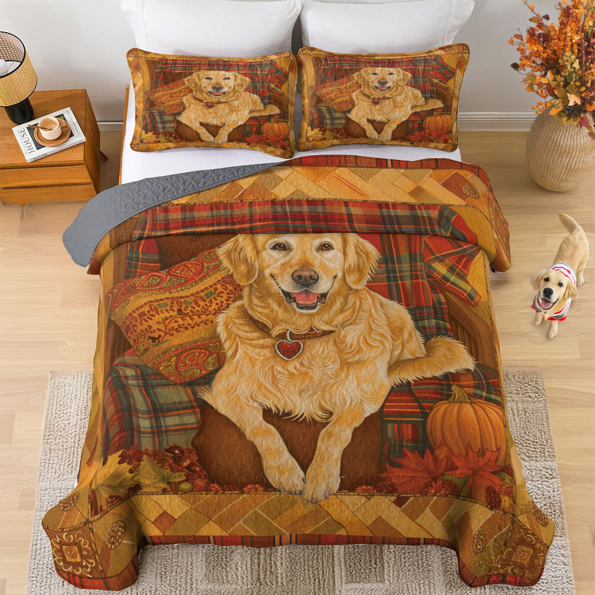 Shineful All Season Quilt 3-Piece Set Autumn Glow Retriever