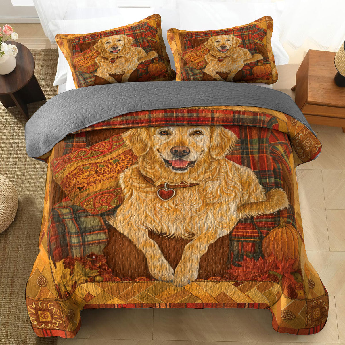 Shineful All Season Quilt 3-Piece Set Autumn Glow Retriever