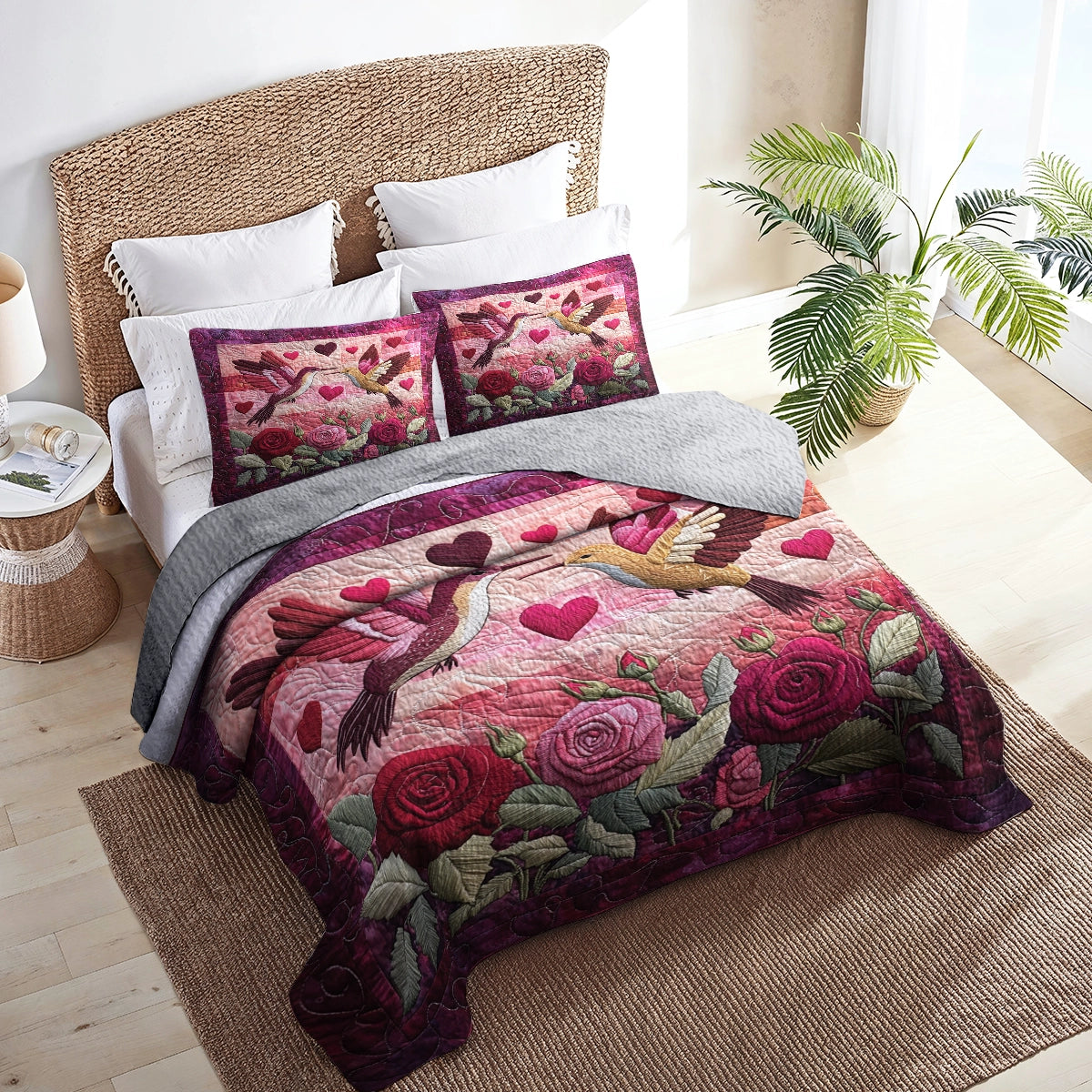 Shineful All Season Quilt 3-Piece Set Hearts & Roses Comforter