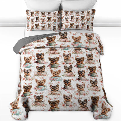 Ensemble de courtepointe toutes saisons Shineful 3 pièces - Yorkie Teacup Snuggle