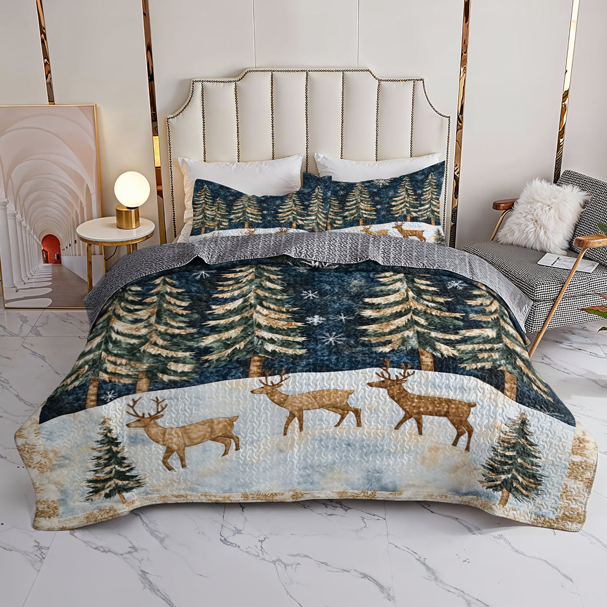 Shineful All Season Quilt 3-Piece Set Winter Wonderland Deer