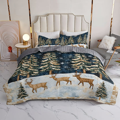 Shineful All Season Quilt 3-Piece Set Winter Wonderland Deer