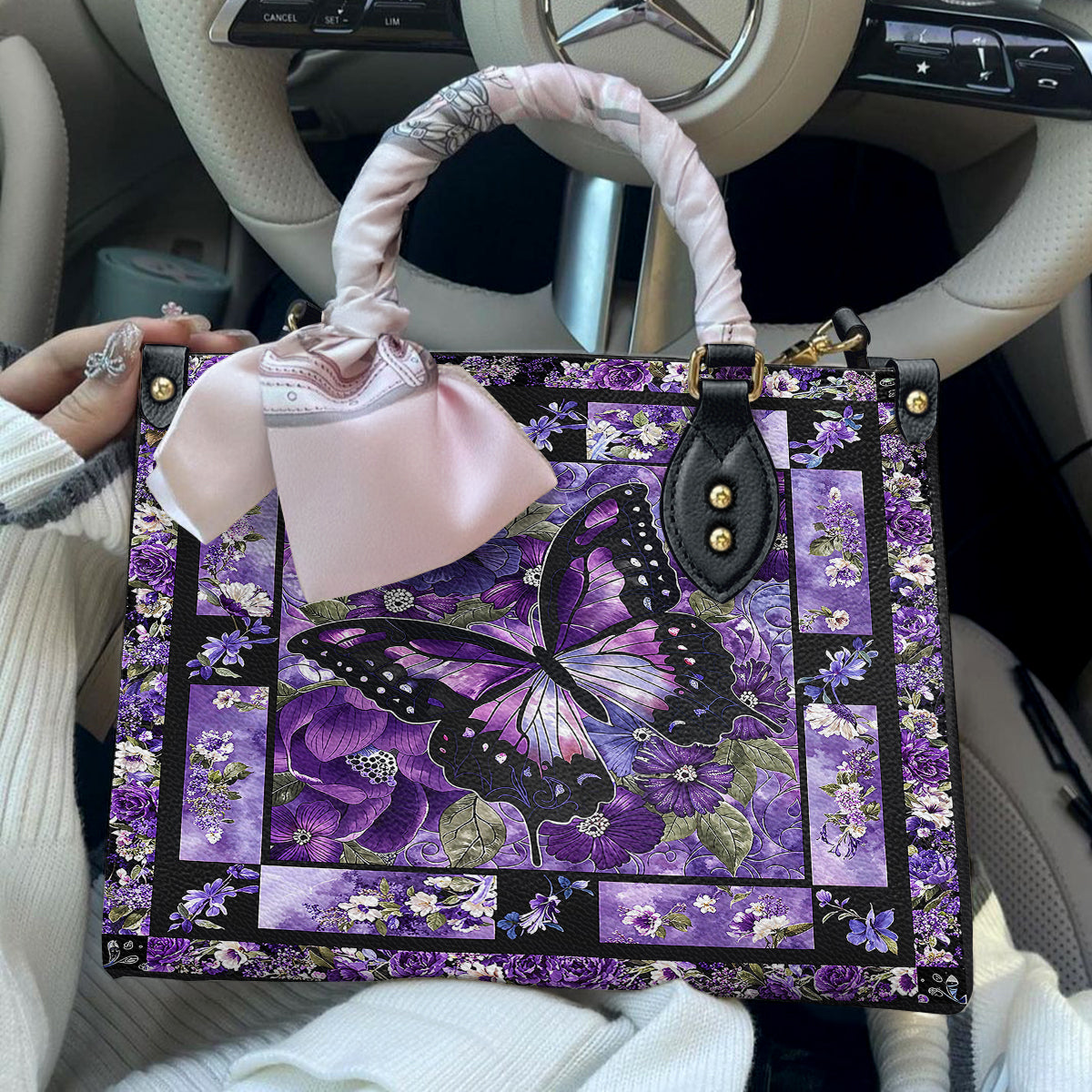 Shineful Leather Bag Gorgeous Purple Butterfly Flowers