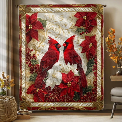 Shineful Flat Print Faux Quilt Blanket Cardinal Couple