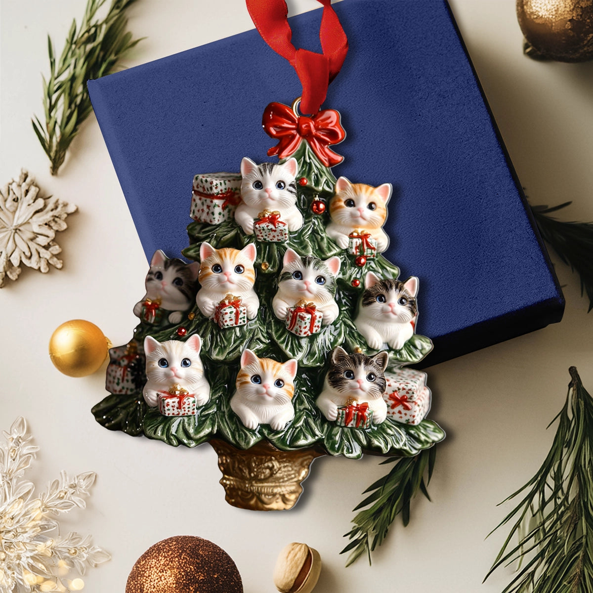 Shineful 2D Acrylic Ornament Kitten Christmas Tree