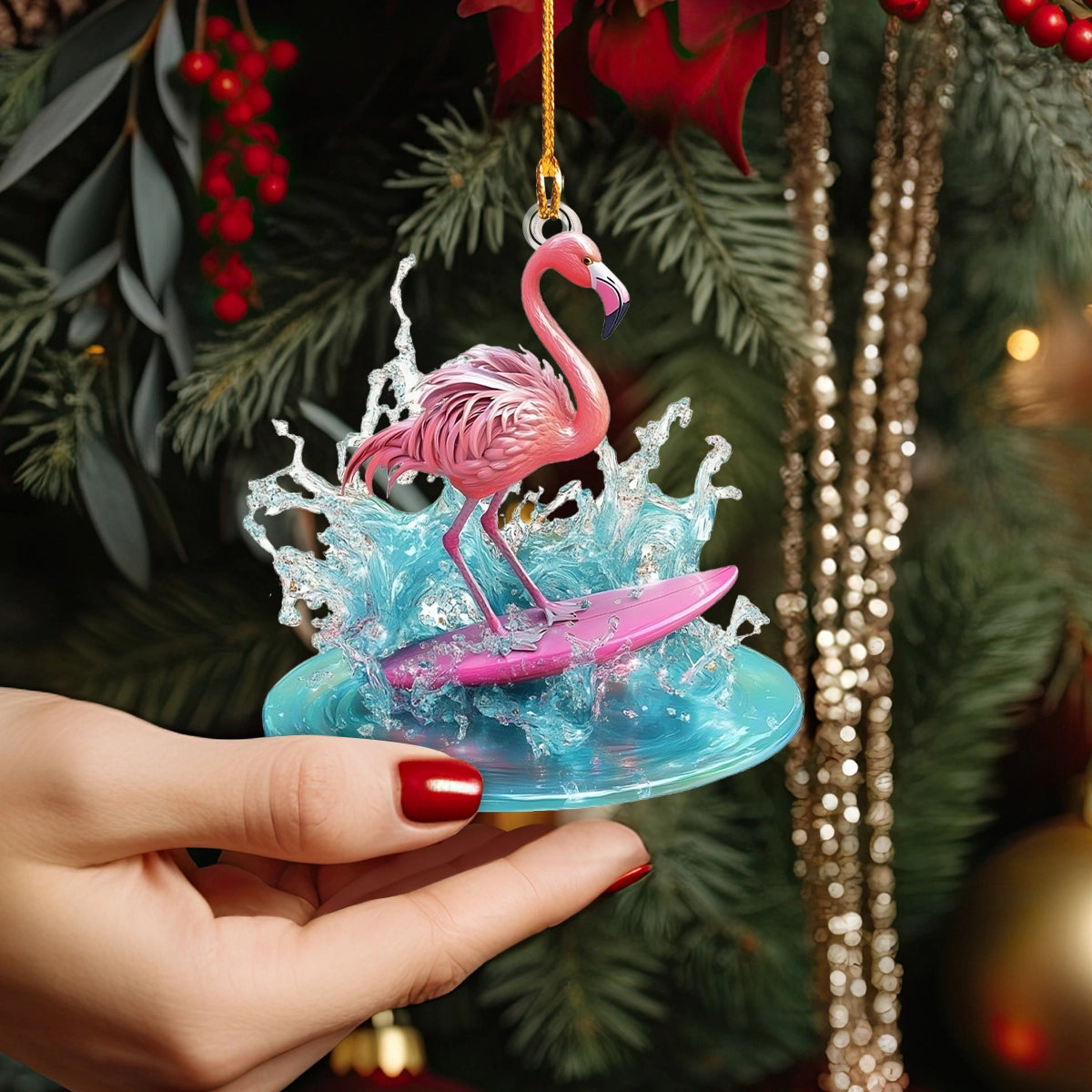 Shineful Acrylic Ornament Flamingo Surfer Splash