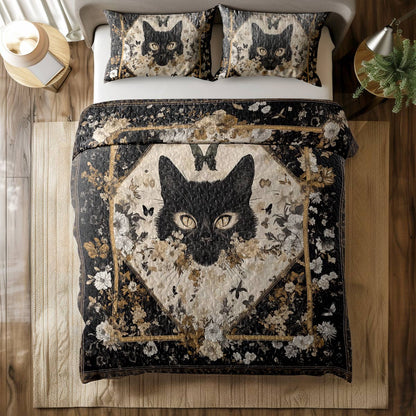 Shineful All Season Quilt 3-Piece Set - Mystical Black Cat