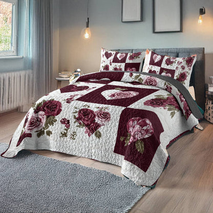 Shineful All Season Quilt 3-Piece Set - Hearts & Roses Elegance