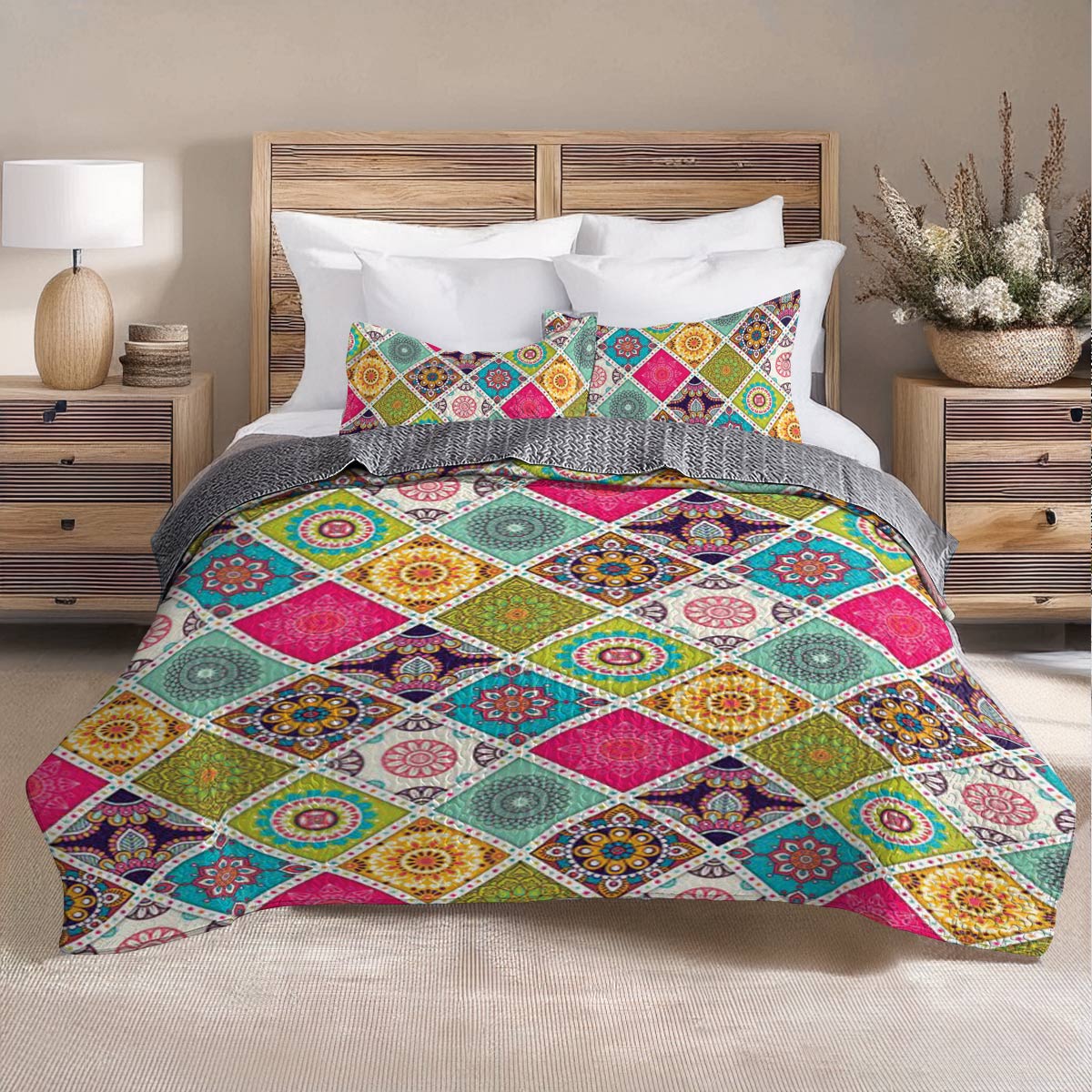 Shineful All Season Quilt 3-Piece Set Colorful Mosaic