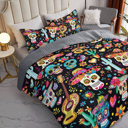 Shineful All Season Quilt 3-Piece Set Calavera Carnival