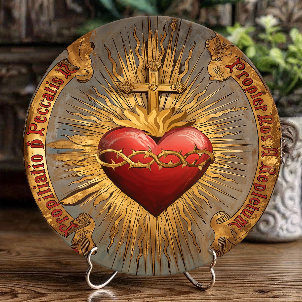 Shineful 2D Wooden Plaque, Hanging Decor, Door Sign - Sacred Heart