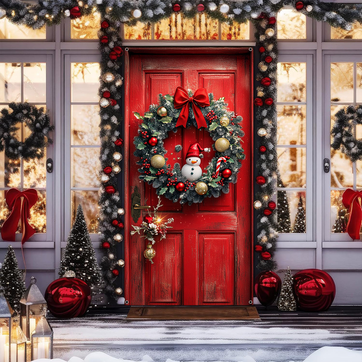 Couvre-porte Shineful Porte de Noël rouge