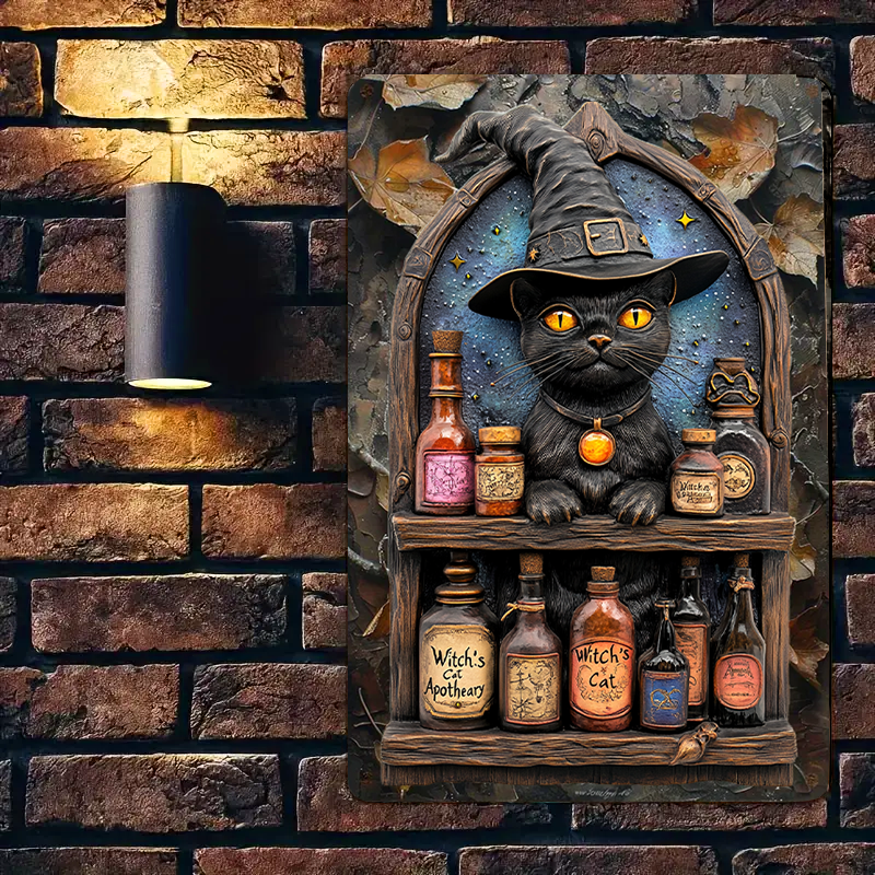 Shineful 2D Metal Sign Witch's Cat Apothecary