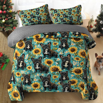 Ensemble de courtepointe toutes saisons Shineful 3 pièces - Frenchie Sunshine Dreams 