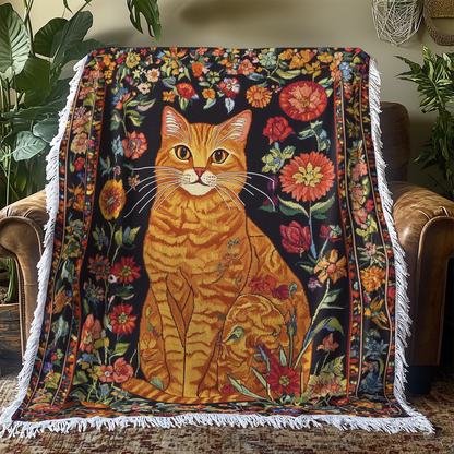 Shineful Woven Tapestry Throw Blanket Botanical Bliss With Tabby