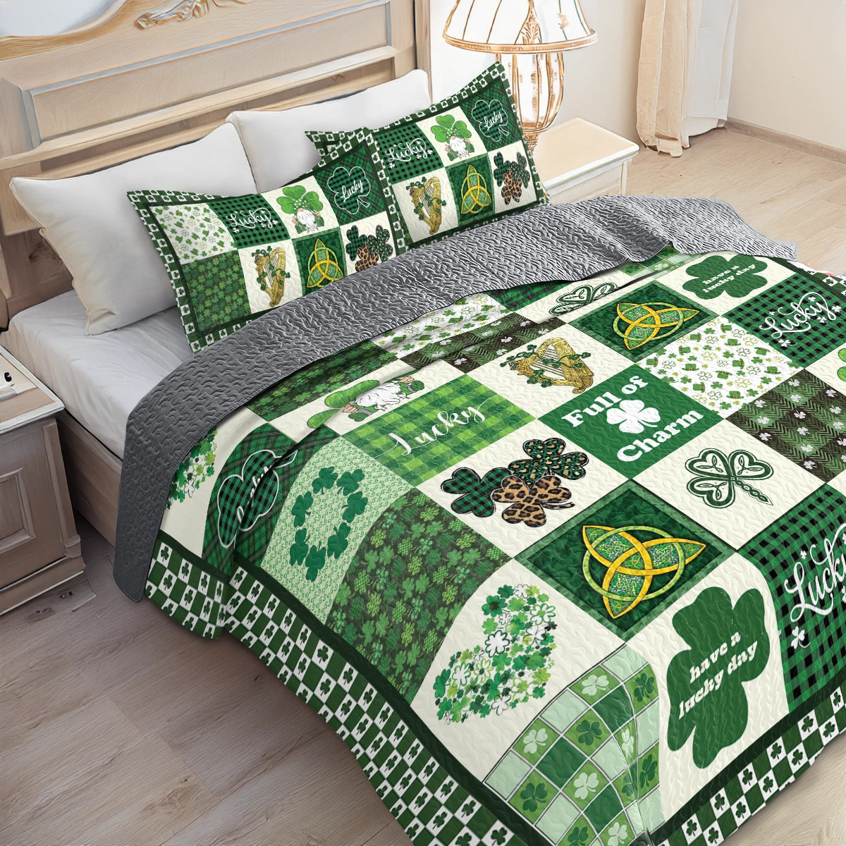 Shineful All Season Quilt 3-Piece Set Celtic Lucky Charm Clover