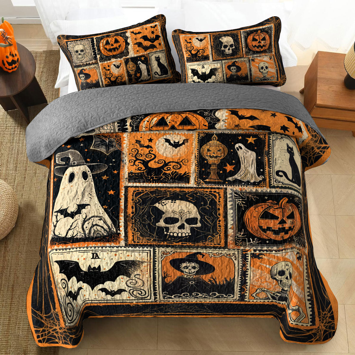 Ensemble de courtepointe toutes saisons Shineful 3 pièces Mystic Halloween Charm