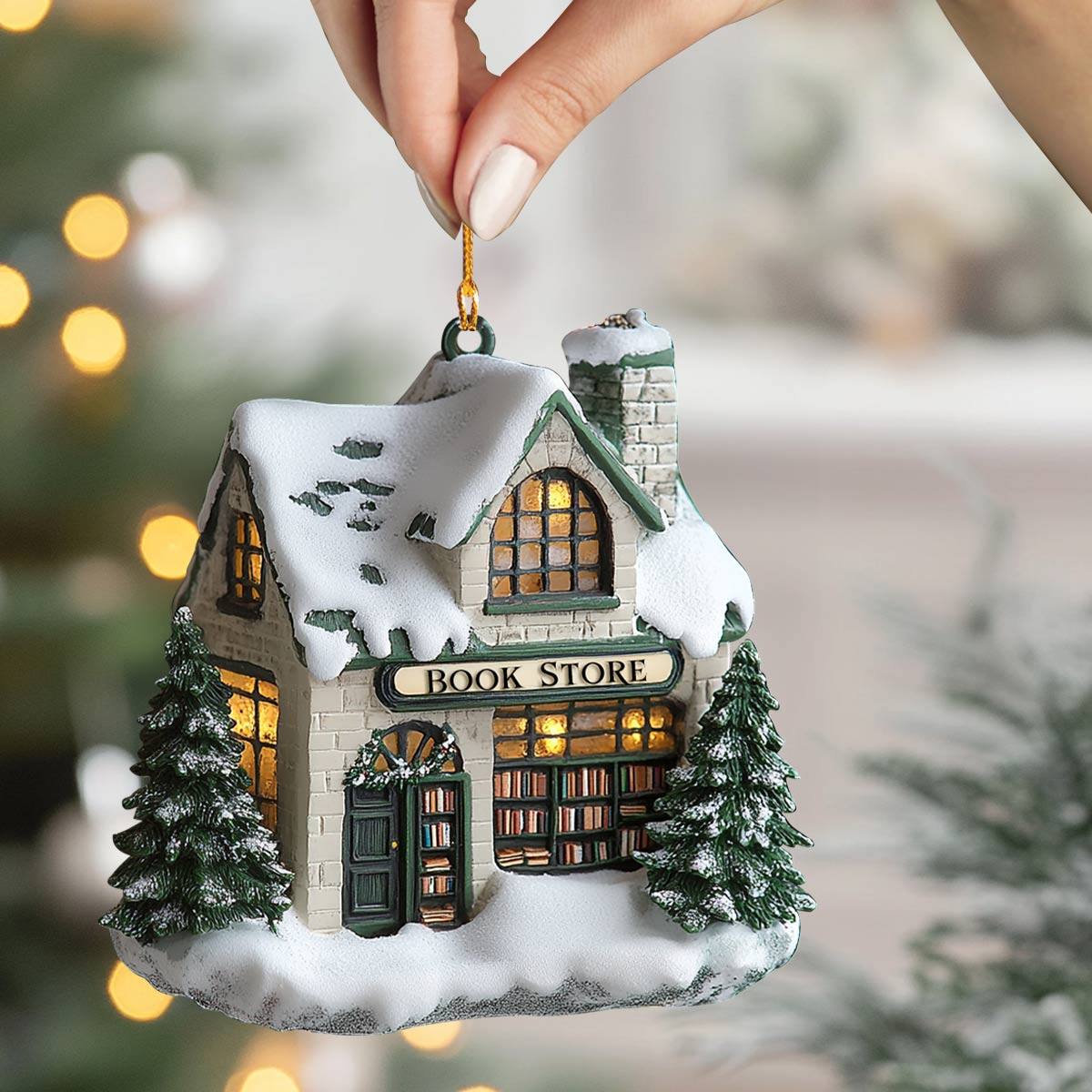 Shineful 2D Acrylic Ornament Snowy Bookstore Christmas