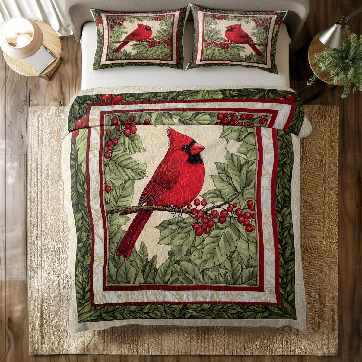 Shineful All Season Quilt 3-Piece Set - Cardinal Winter's Red Beauty