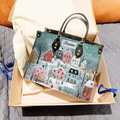 Glänzende Ledertasche Personalisiert Weihnachten Winter Wunderland