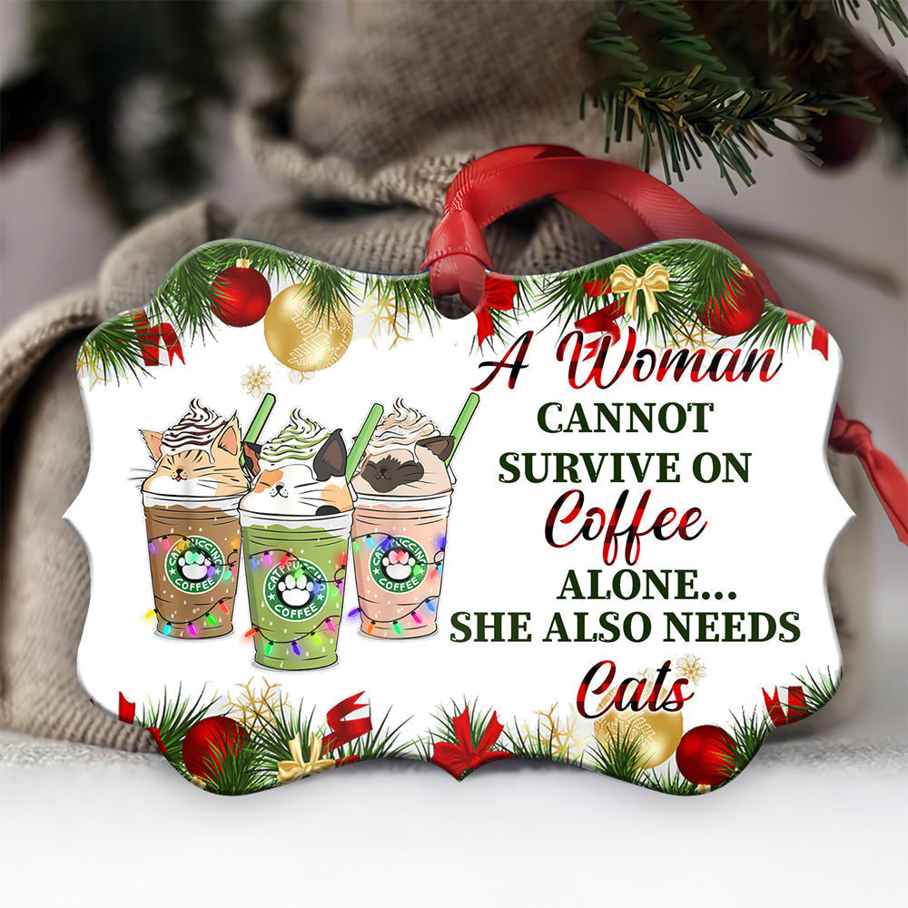 Cat Christmas Coffee Alone - Shineful® Aluminium Ornament