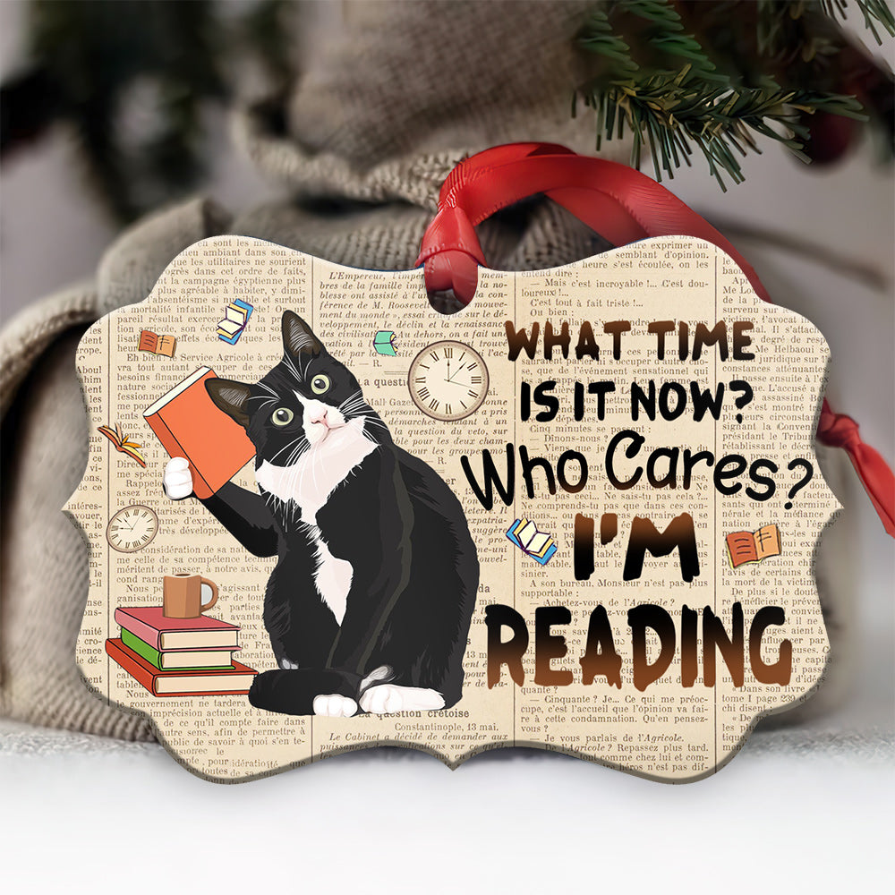 Book And Tuxedo Cat Who Cares - Shineful® Ornament