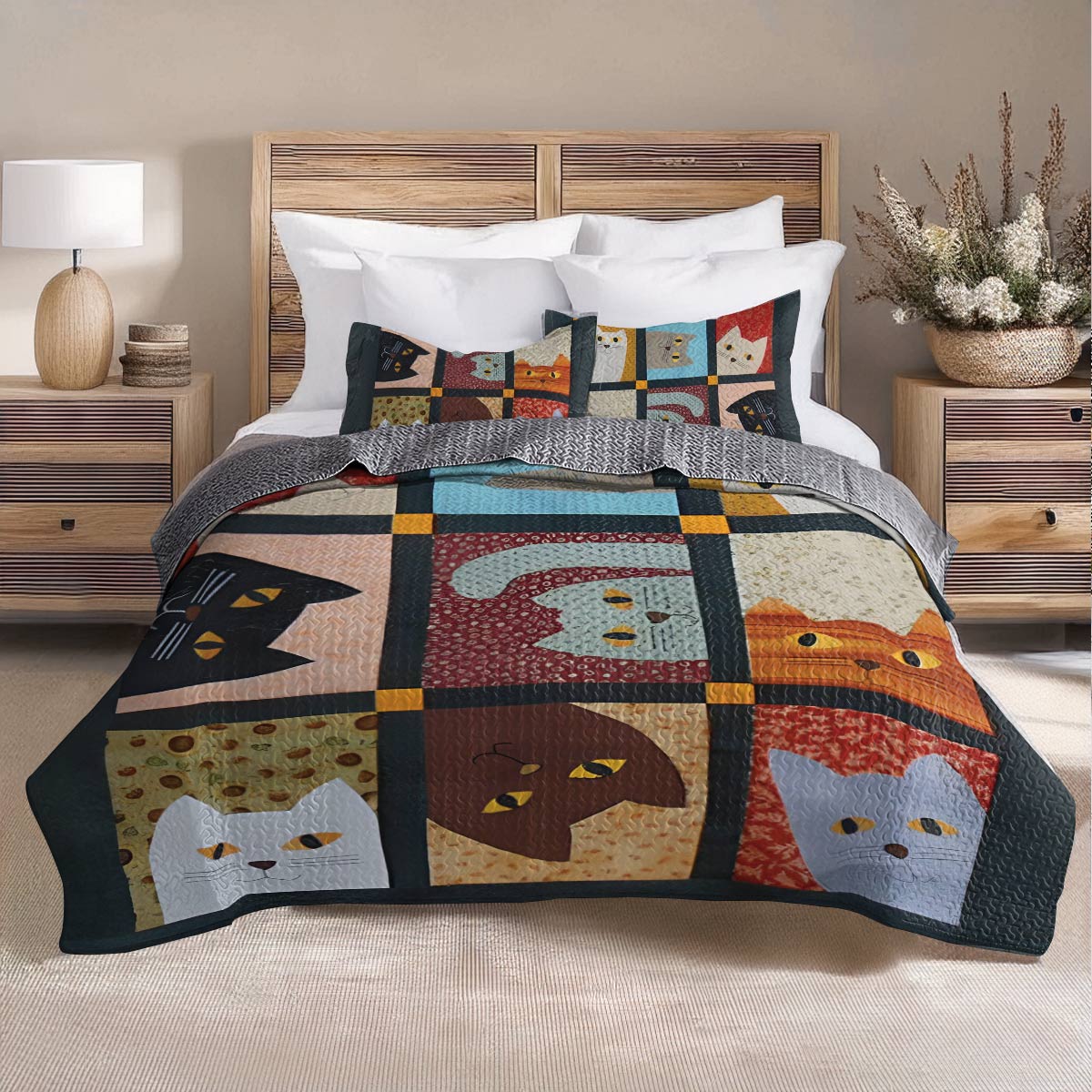 Shineful All Season Quilt 3-Piece Set Feline Fun