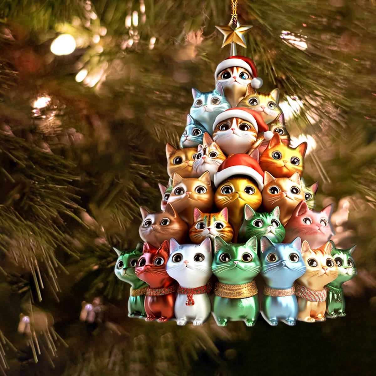 Shineful 2D Acrylic Ornament Cute Christmas Tree Cats