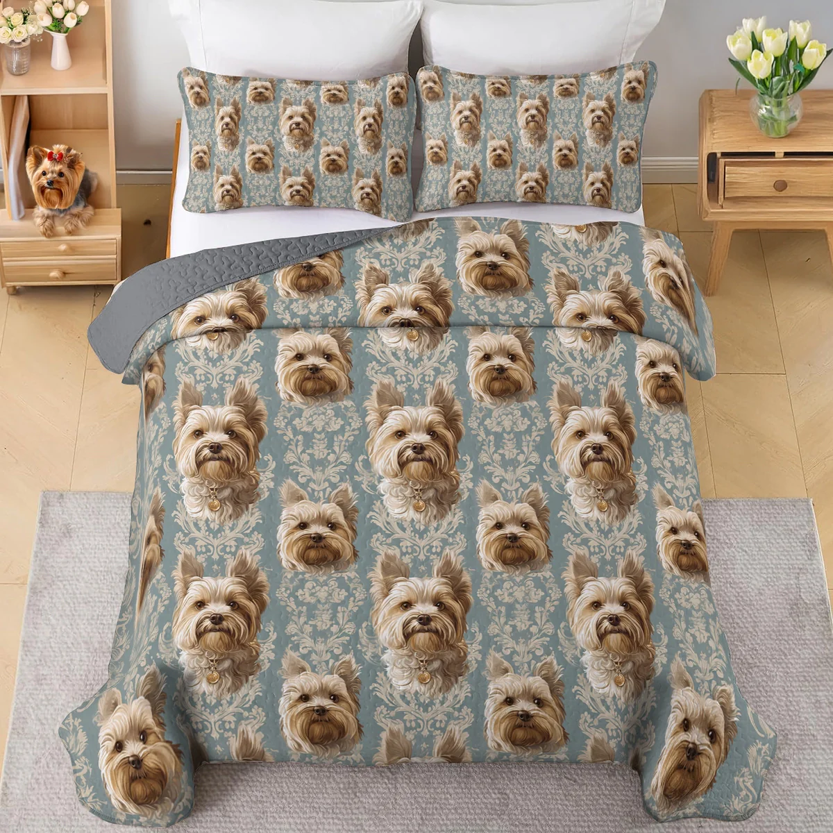 Shineful All Season Quilt 3-Piece Set Yorkie Regal Delight