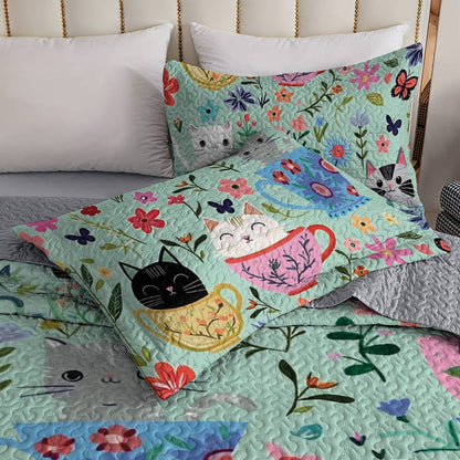 Shineful All Season Quilt 3-Piece Set Cat Cups