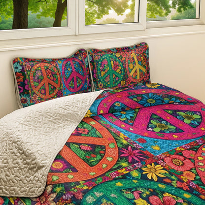 Shineful All Season Quilt 3-Piece Set - Radiant Hippie Peace