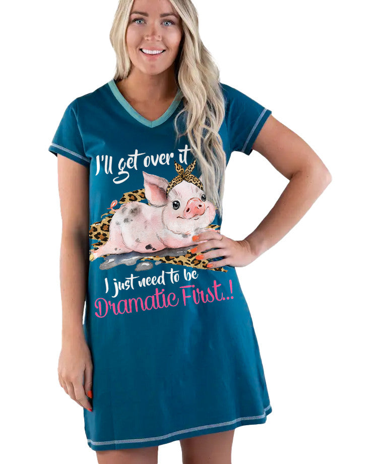 Pig Shineful® V-Neck Women’s Nightshirts Dramatic Fist Clv1 S / Blue