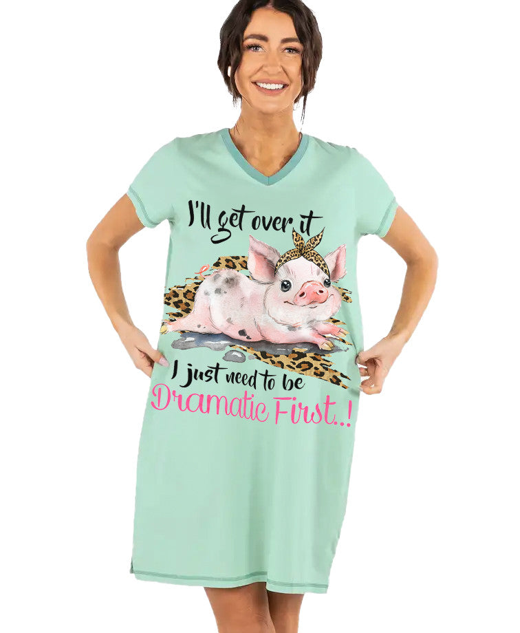 Pig Shineful® V-Neck Women’s Nightshirts Dramatic Fist Clv1 S / Pale Green